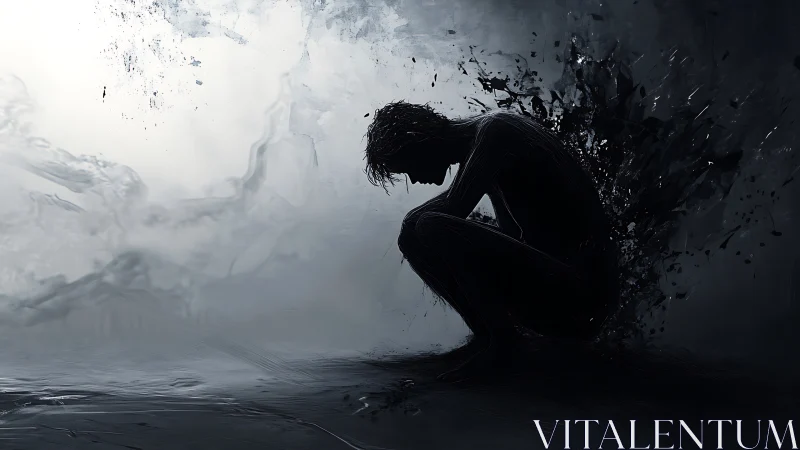 Shadowed figure curls inward and quietly holds their fragile light