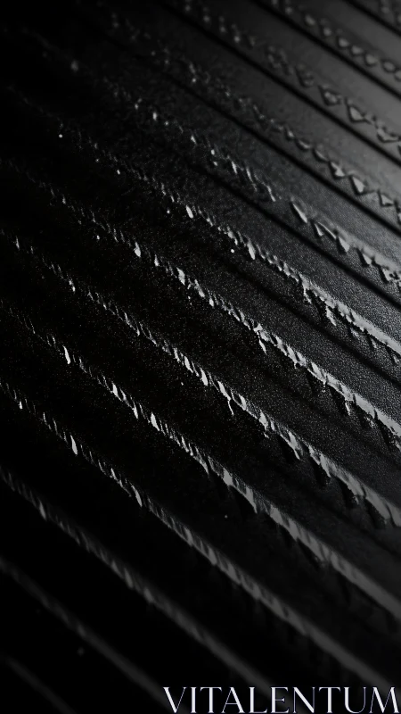 Gleaming raindrops trace quiet paths across dark metal lines