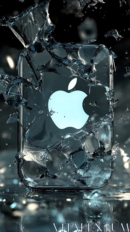 Transparent smartphone form with glass shards in motion