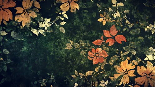 Rustic floral garden drifting across deep green night.