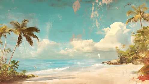 Tropical Coastal Landscape with Palm Trees and Ocean.