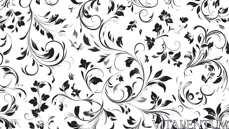 Elegant black floral swirls form seamless decorative pattern.