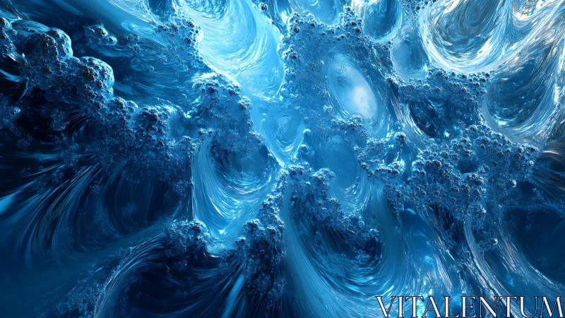 Liquid blue currents swirl in a luminous abstract seascape