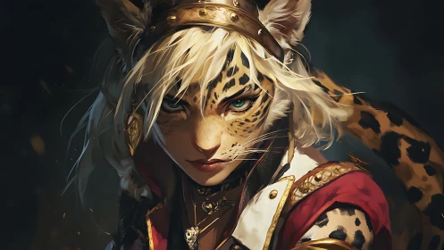 Majestic Tiger Queen in Golden Regal Attire.