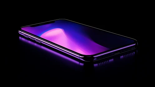 Sleek smartphone glows with vivid neon gradient on black background.