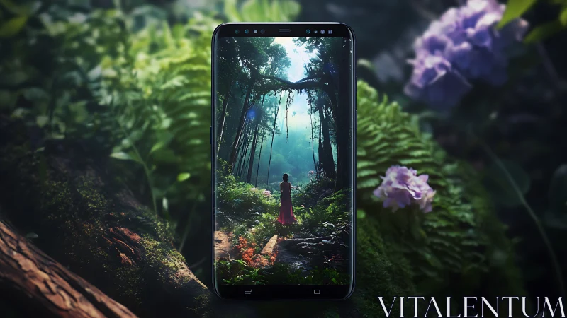 Smartphone Display Within Forest Path Framing
