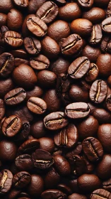 Close-up view of roasted coffee beans in tight frame.