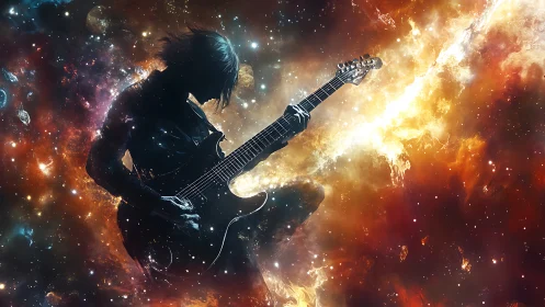 Cosmic guitarist dives into glowing nebulae of starlit sound