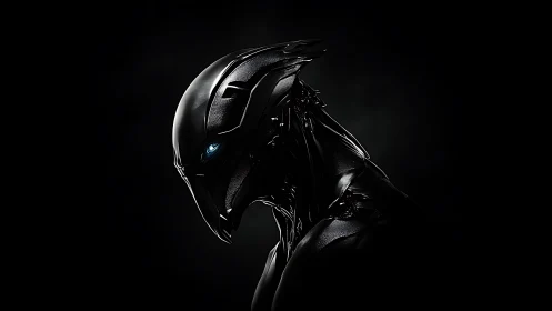 Side-profile render shows streamlined black biomechanical head
