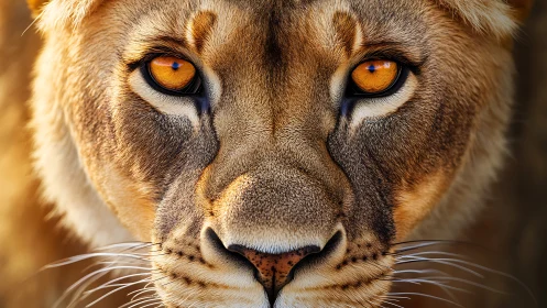 Lioness Face Close-Up Intense Golden Eyes Direct Gaze