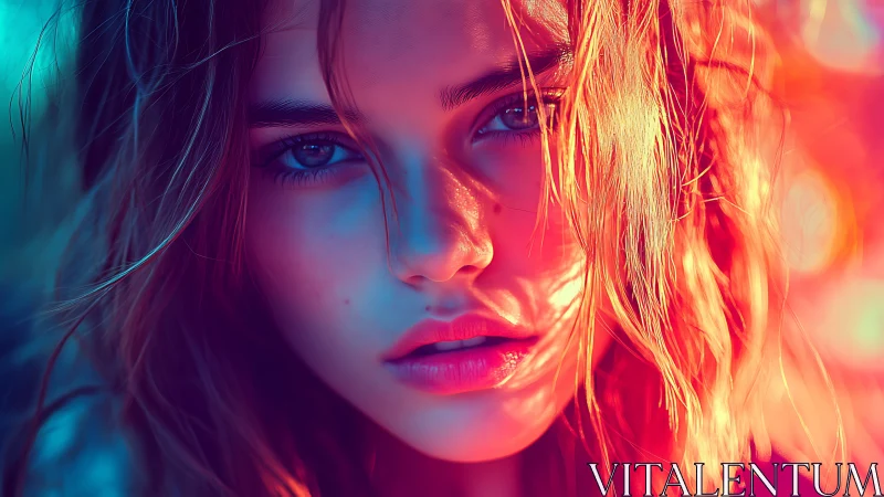 Neon ember gaze in split-toned twilight portrait glow.