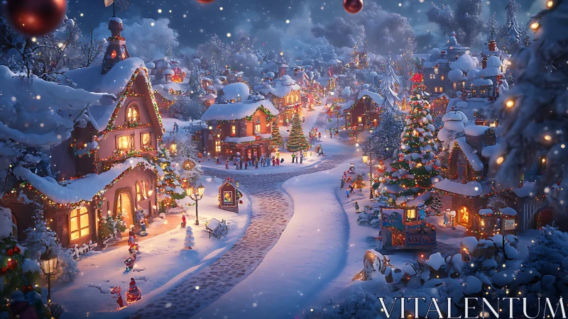 Cozy Christmas village glowing with snowlit holiday cheer.