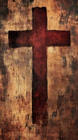 Textured red cross on distressed sepia ground with grunge abrasion
