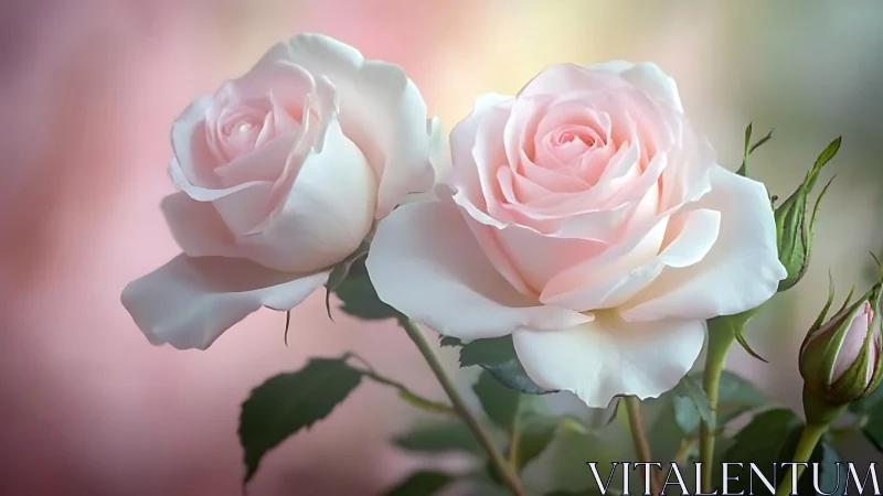 Dual Pink-White Hybrid Roses With Luminous Petals and Layered Depth Rendering
