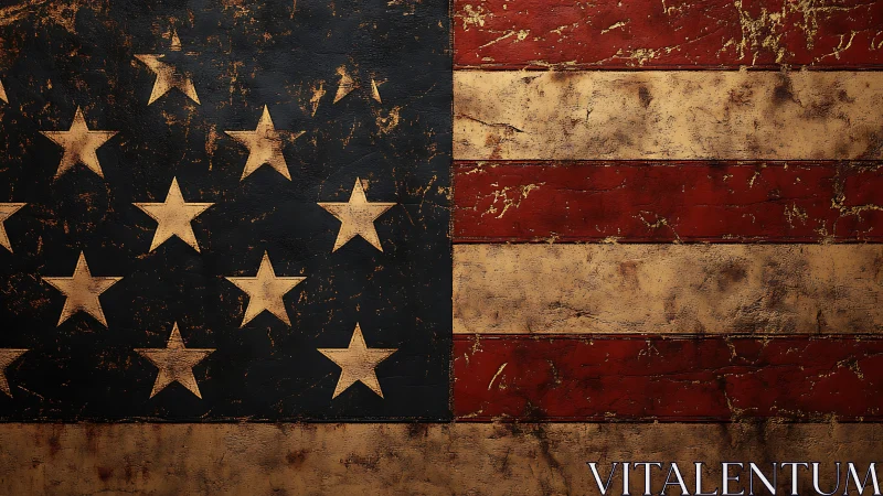 Weathered American flag glows with antique grit and pride.