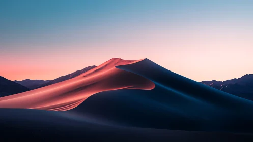 Long desert dune ridge under low-angle twilight rim lighting