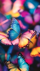 Neon dusk butterflies surfing a rainbow-scented breeze.