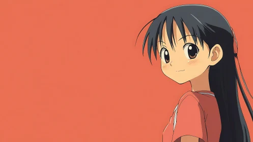 Warm coral skyline cradles a shy anime smile in profile