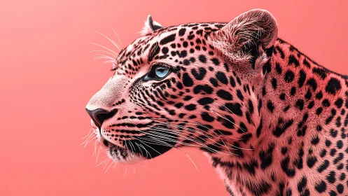 Graceful leopard gazes ahead in soft pink spotlight