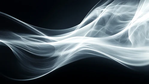 Luminous white energy ribbons flow across deep black void.