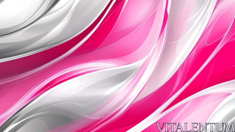 Vibrant pink and silver abstract waves digital art wallpaper.
