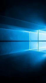 Blue window light beams cut through deep digital darkness.