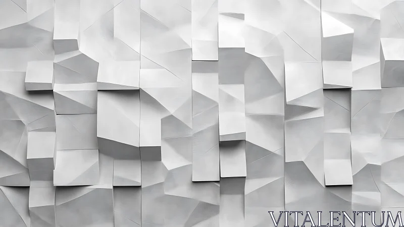 Geometric white relief wall with angular folded planes.