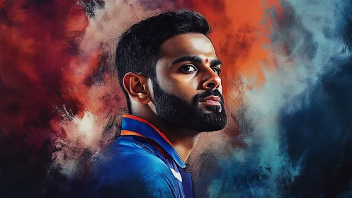 Digital portrait of confident male athlete in blue jersey.