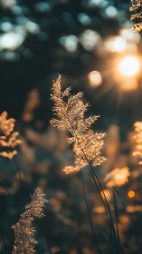 Sunlit meadow grasses glowing in a quiet golden dusk.