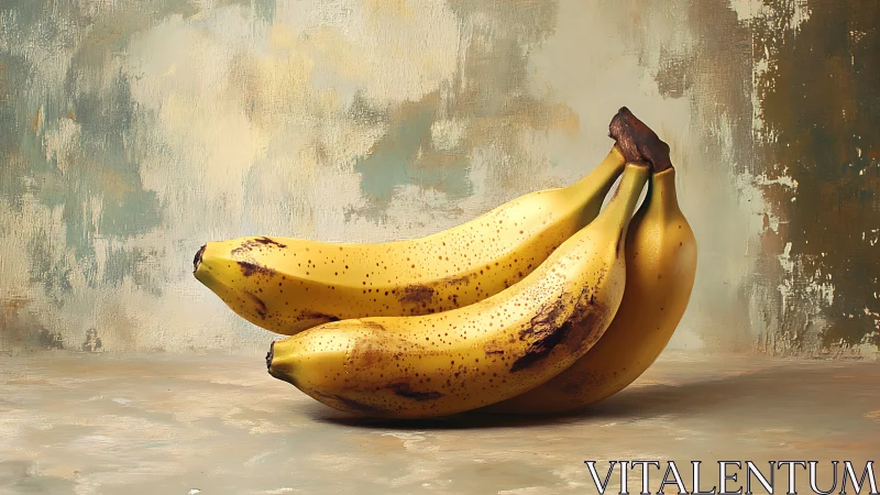 Ripe banana cluster rendered in classical still life style