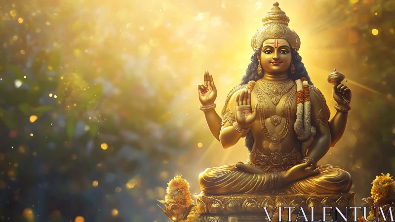 Golden deity in sunlit bloom of serenity and quiet grace.