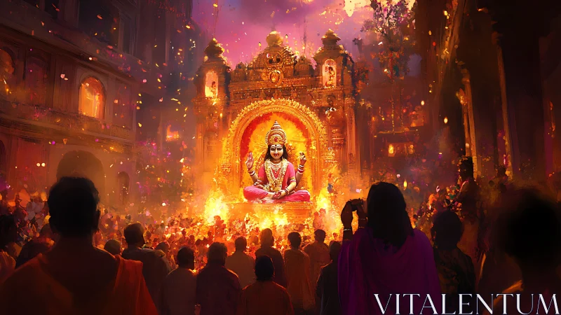 Luminous festival procession with radiant goddess iconography.