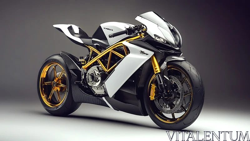 Parametric superbike with gold lattice frame and aero fairings.