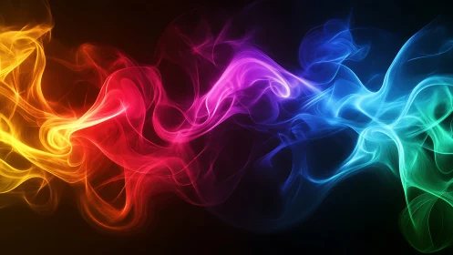 Flowing multicolor light waves on dark gradient background.