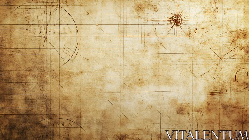 Vintage technical blueprint background with aged parchment texture.