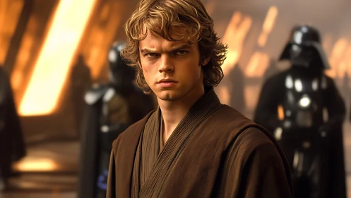 Cinematic Jedi portrait in dramatic studio lighting construct.