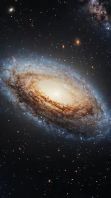 Star-swirled spiral galaxy cradling a molten golden core.