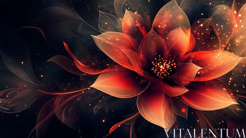 Digital red flower rendered with translucent layered petals