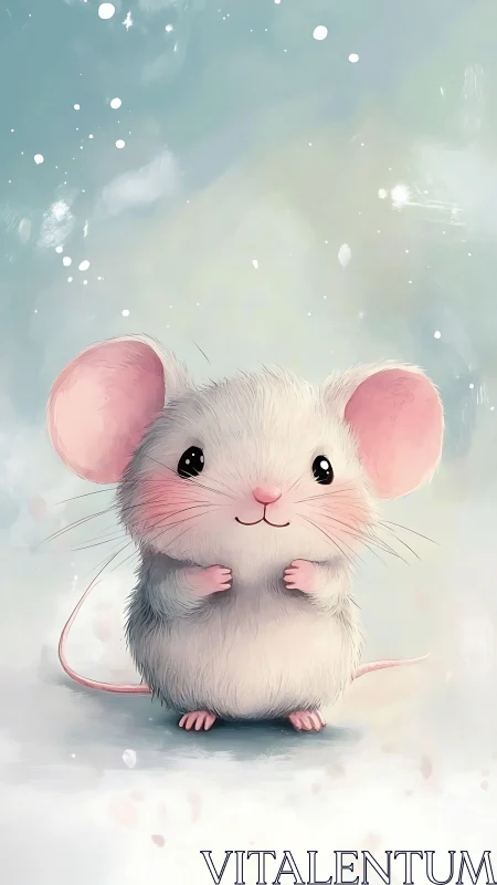 Whimsical pastel mouse character in soft digital rendering.