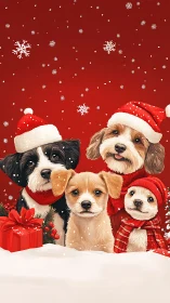 Festive puppy friends sharing cozy Christmas cheer together.