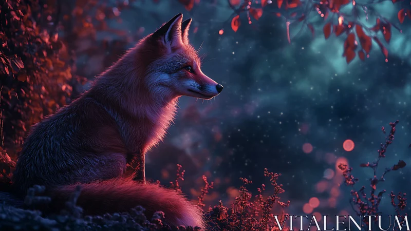 Luminous vulpine profile in bokeh rich bioluminescent dusk field.