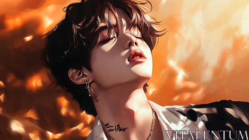 Warm backlit portrait uses soft gradients and high gloss shading