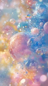 Dreamy pastel bubbles floating in soft shimmering light.