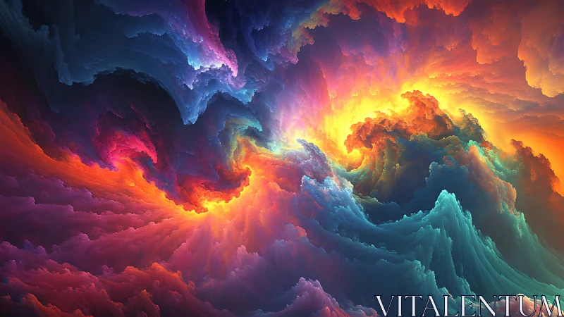 Cosmic nebula clouds swirl in luminous, prismatic waves.