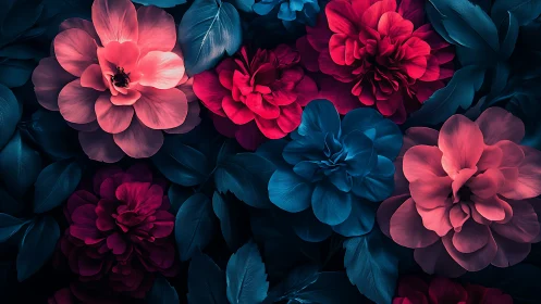 Neon Blooms in Indigo Night: Electric Garden Whispers.