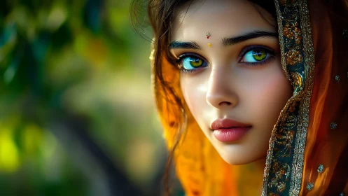 Digital portrait depicts veiled woman in close frontal view