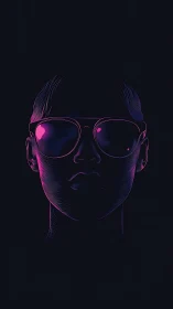 Neon-lined portrait of sunglasses wearer in dark void.
