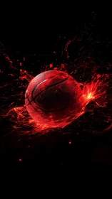 Basketball rendered in red liquid and light on black field.