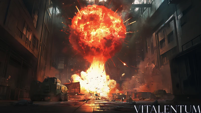 Massive spherical thermonuclear detonation engulfing metropolitan canyon structure