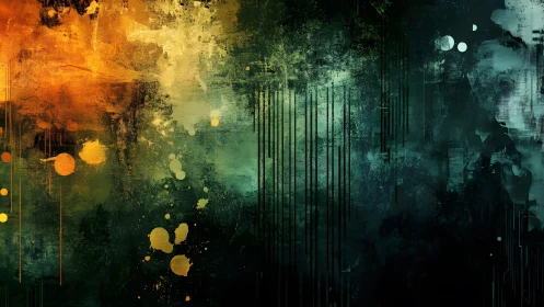 Abstract Colorful Grunge Art With Orange and Green Splashes.